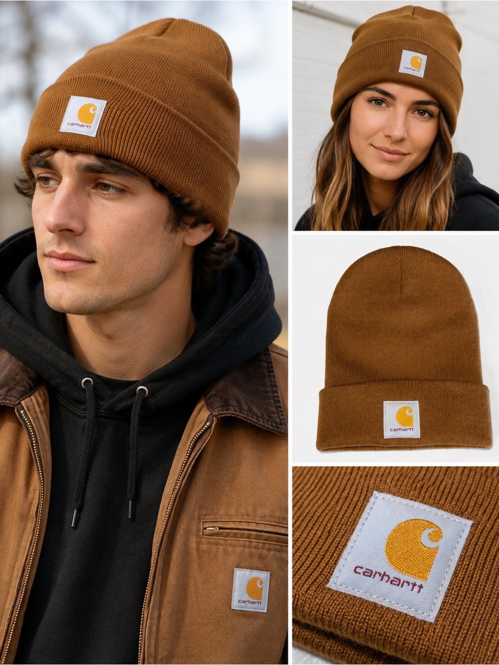 Carhartt A18 Acrylic Watch Hat Beanie Brown Cuffed Logo Patch One Size NWOT
